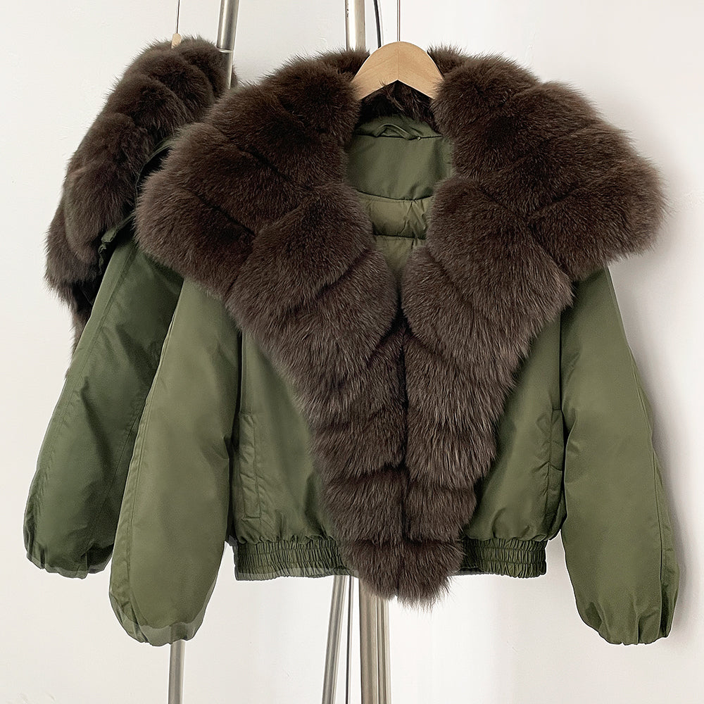 OFTBUY Autumn Winter Clothes Women White Goose Down Coat Natural Fur Puffer Jacket Female Short Big Real Fox Fur Jacket Fashion
