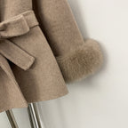 OFTBUY Belted Warm Winter Elegant Fashion Outerwear Wool Jacket Lady New Women's Double-Faced Wool Coat with Real Fox Fur Cuffs