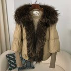 OFTUBY White Duck Down Jacket Winter Women Warm Loose Coat Natural Real Fox Fur Collar Thick Luxury Outerwear New Fashion