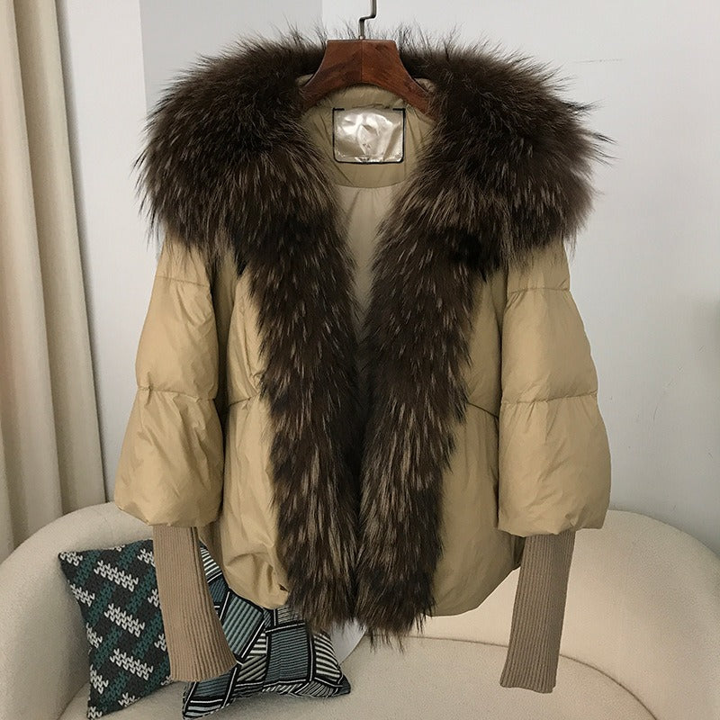 OFTUBY White Duck Down Jacket Winter Women Warm Loose Coat Natural Real Fox Fur Collar Thick Luxury Outerwear New Fashion