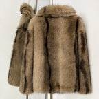 OFTBUY Chic Oversized Lapel Faux Fur Jacket - Premium Vegan Fur Winter Coat with Soft Texture