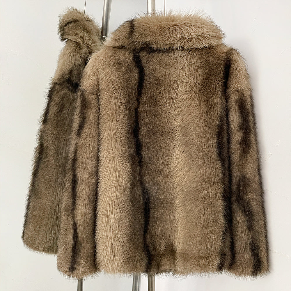 OFTBUY Chic Oversized Lapel Faux Fur Jacket - Premium Vegan Fur Winter Coat with Soft Texture