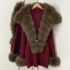 OFTBUY Belt Loose Fit Warm Winter Fashion Outerwear Natural Fur Sweater Female New Women's Knit Coat with Large Real Fox Fur