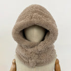 OFTBUY New Winter Cute Windproof Real Fur Cycling Cap with Muffler Female Thick Warm Natural Rabbit Fur Bomber Hat Scarf Women