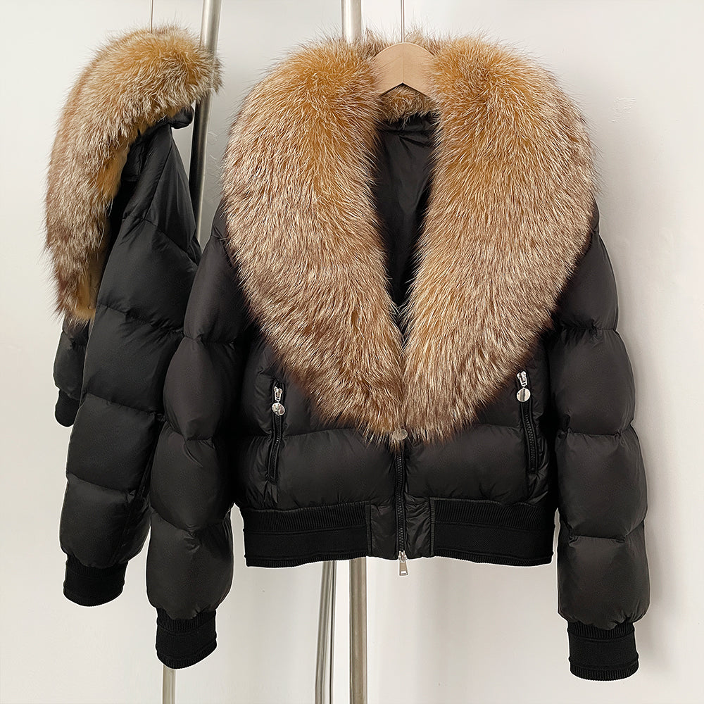 OFTBUY Real Fox Fur Collar Puffer Jacket Female New Winter Top Fluffy Clothing Thick Warm Natural Fur White Duck Down Coat Women