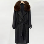 OFTBUY Natural Real Fox Fur Collar Women New Autumn Winter Loose Cashmere Wool Blends Coat Long Woolen Jacket Outerwear