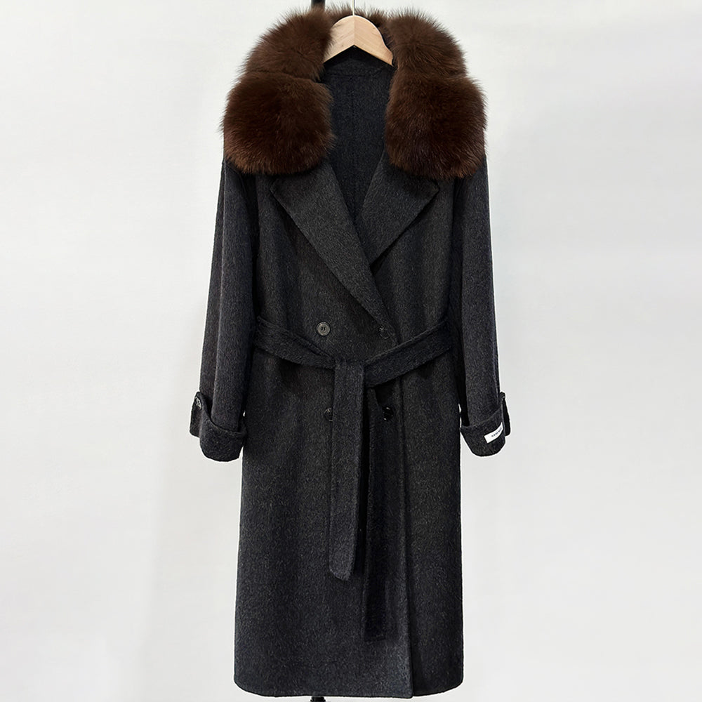 OFTBUY Natural Real Fox Fur Collar Women New Autumn Winter Loose Cashmere Wool Blends Coat Long Woolen Jacket Outerwear