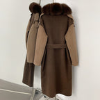 OFTBUT New Autumn Winter Clothing Women Long Single-breasted Belt Wool Coat Female Natural Fox Fur Cashmere Woolen Jacket