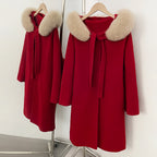 OFTBUY New Autumn Winter Natural Fur 100% Woolen Clothing Long Hooded Real Fox Fur Collar Elegant Double-sided Wool Coat Female