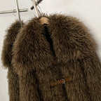 OFTBUY Luxury Oversized Collar Faux Mongolian Sheep Fur Cropped Jacket - Belted Buckle Vegan Curly Fur Coat