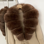 OFTBUY Luxury 100% Cotton Jacket with Real Fox Fur Collar New Autumn Winter Knit Cardigan Women Slim Warm Sweater Outerwear Lady