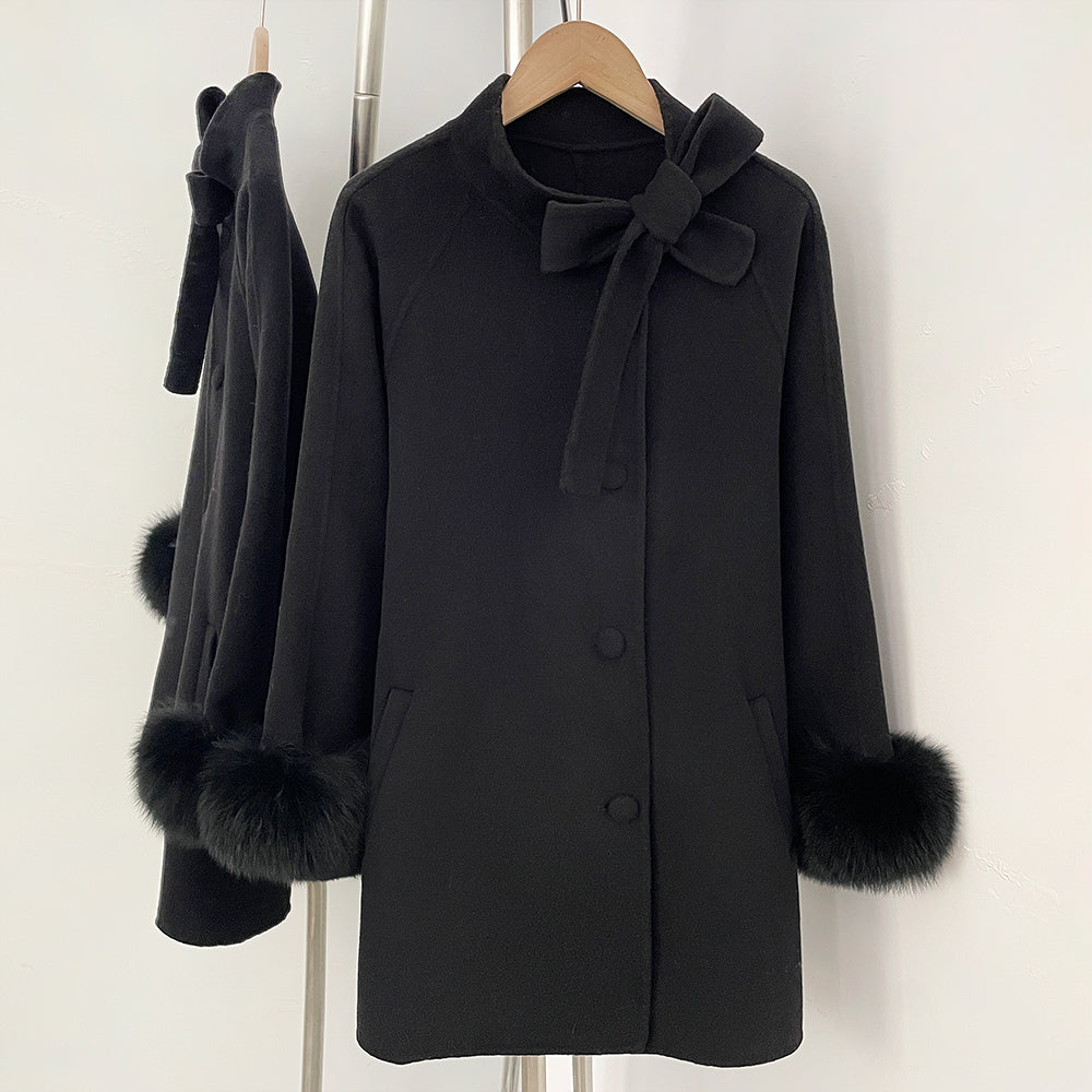 OFTBUY Warm Long Sleeves Woolen Jacket Female New Autumn Winter Clothes Women Fashion 100% Wool Coat with Real Fox Fur Cuffs =