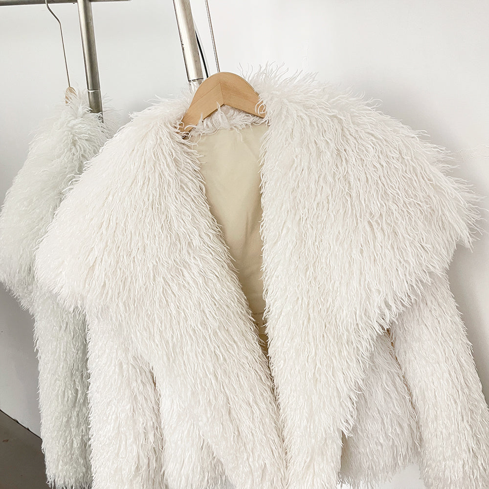 OFTBUY New Autumn Winter Clothes Women Fashion Big Collar Artificial Mongolia Sheep Fur Jacket Luxury Faux Fur Coat Fake Fur Overcoat