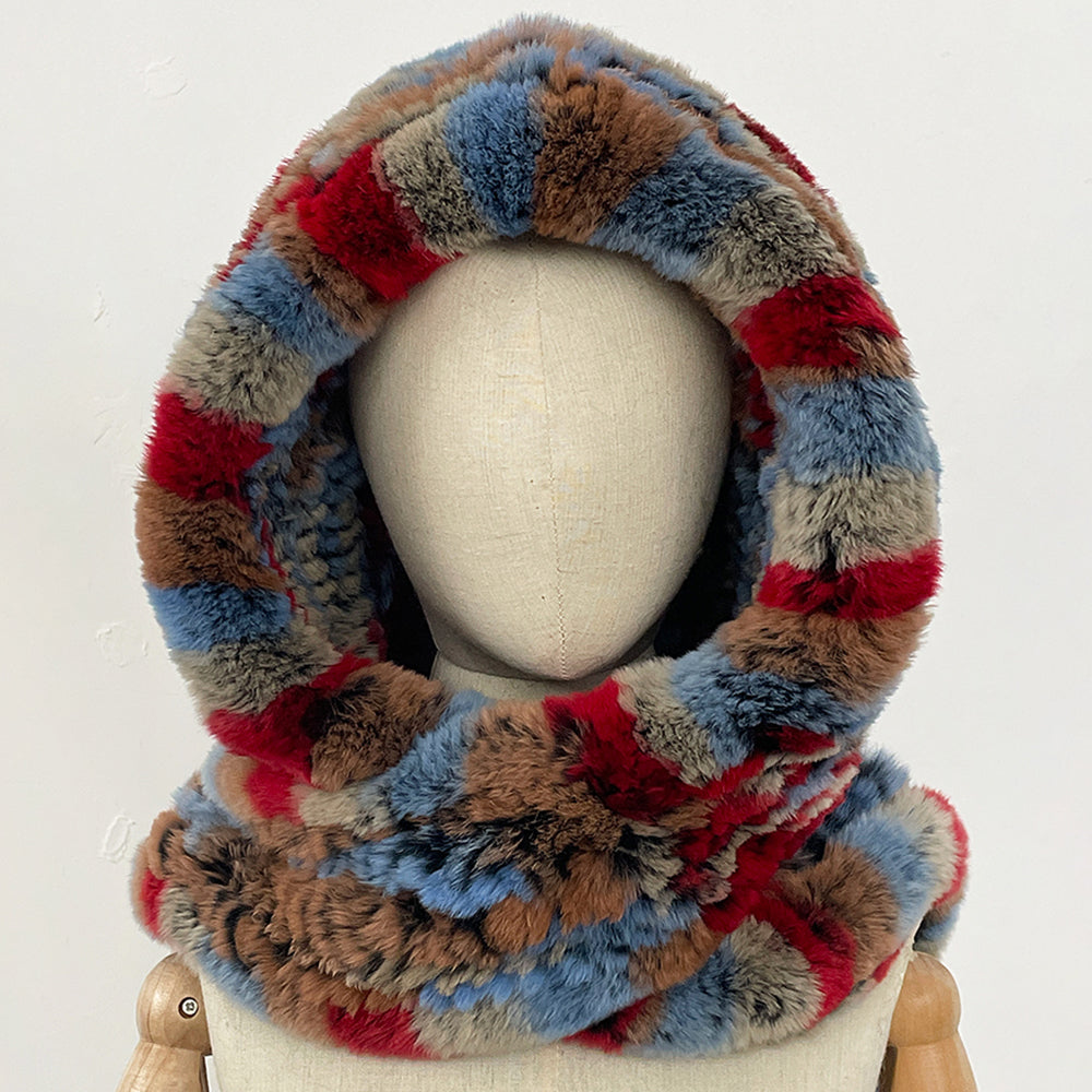 OFTBUY Thick Warm Windproof Natural Rabbit Fur Hat with Scarf Women New Winter Cute Cycling Cap Child Fluffy Rea Fur Neckerchief
