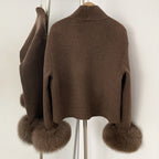 OFTBUY Elegant Warm Outerwear Women's Luxury Double-Faced Wool Jacket Winter Open Front Pocket Real Fox Fur Cuffs Woolen Coat