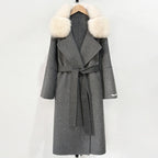 OFTBUY Belted Long Warm Winter Elegant Fashion Outerwear New Women's Double-Faced Wool Coat with Real Fox Fur Collar
