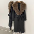 OFTBUY Belted Elegant Warm Outerwear Coat Female Women's Luxury Double-Faced Wool Jacket Winter Oversized Real Fox Fur Collar