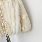 OFTBUY New Spring Winter Real Fox Fur Cardigan Clothing Women 3D Flowers Kint Sweater Coat Female Loose V-neck Knitwear Jacket