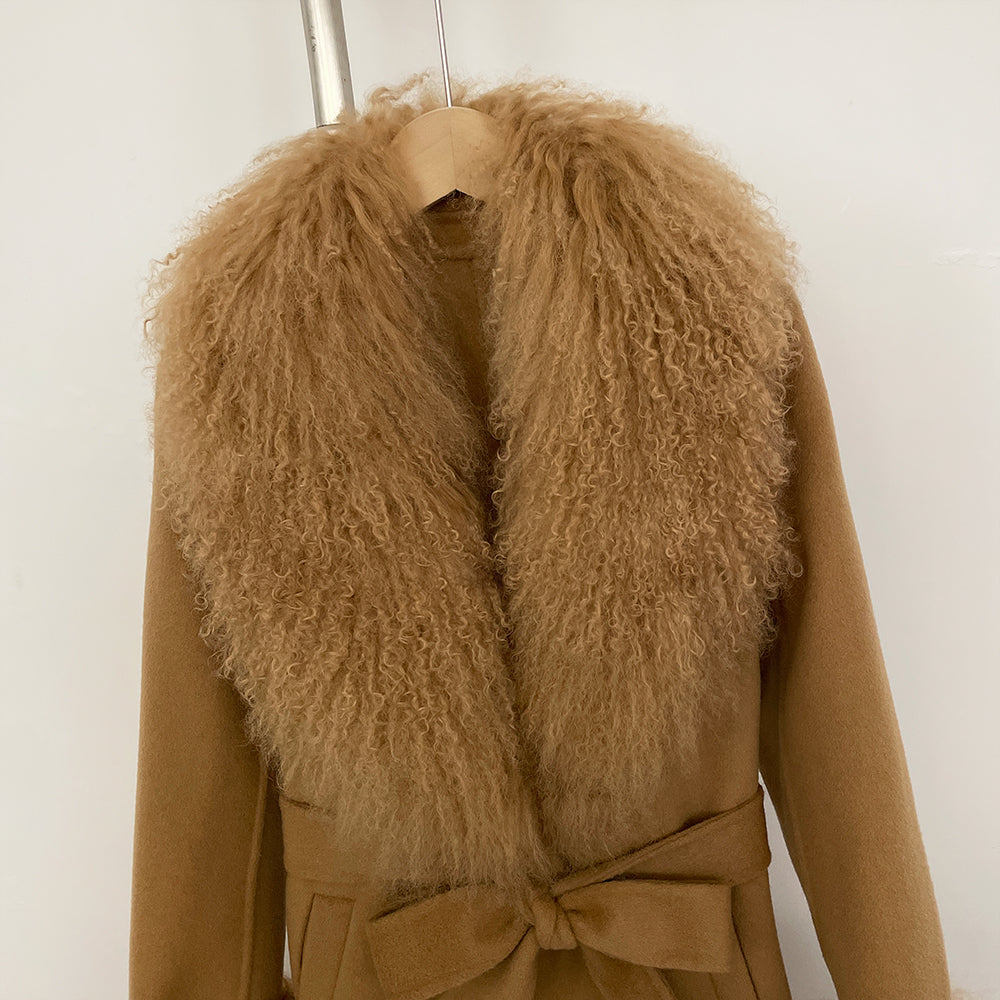 OFTBUY Fashion Natural Mongolia Sheep Fur Wool Jacket New Autumn Winter Clothes Women Lady Warm Long Real Fur Woolen Coat Female