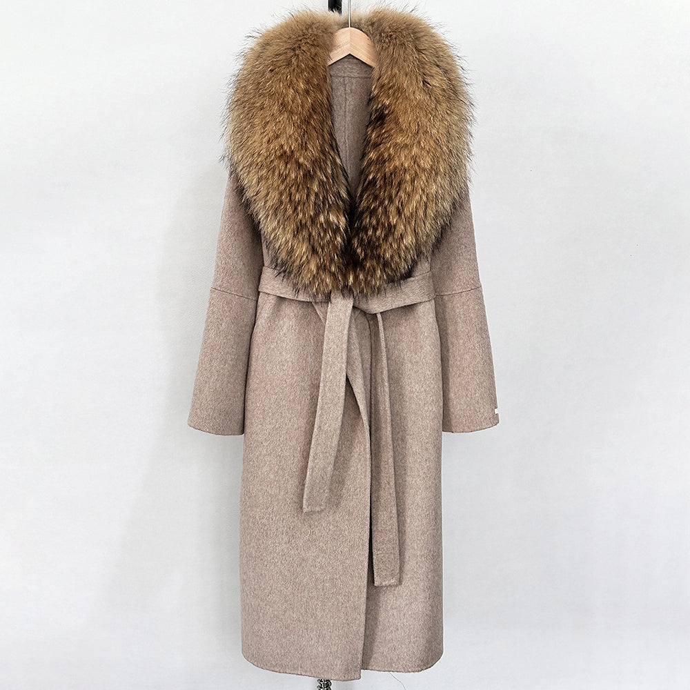 OFTBUY New Autumn Winter Top Clothes Female Long Big Real Fox Fur Collar Woolen Jacket Women Fashion Warm Cashmere Wool Coat