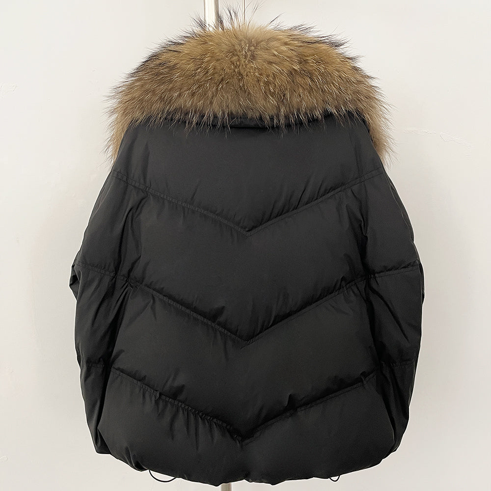 OFTBUY New Winter Large Real Raccoon Fur Puffer Coat Women Knit Sleeve White Duck Down Jacket Female Oversize Feather Down Parka