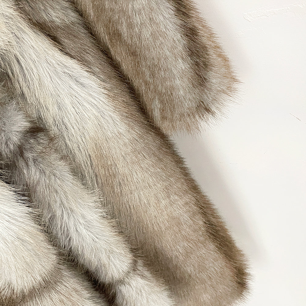 OFTBUY Luxury Long-Length Belted Faux Fur Coat - Premium Vegan Silver Fox Style Overcoat with Oversized Lapel