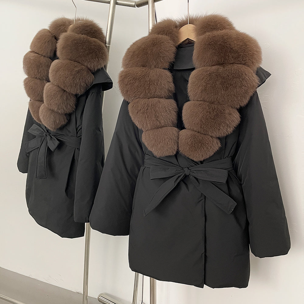 OFTBUY Natural Fox Fur Collar Fluffy Puffer Jacket Women Thickened Warm Real Fur White Duck Down Coat New Winter Parke Outerwear