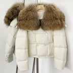 OFTBUY New Short Winter Clothing Women Thickened Warm Fluffy Raccoon Fur Puffer Jacket Female Real Fox Fur Collar Down Coat