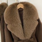 OFTBUY Belted Warm Winter Elegant Fashion Outerwear Lady New Women's Double-Faced Wool Coat with Large Real Fox Fur Collar Cuffs