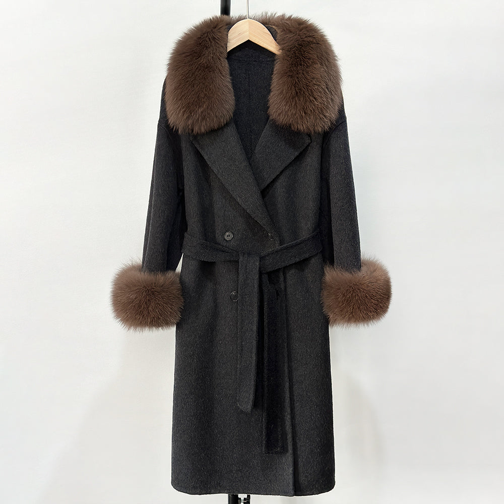 OFTBUY Wholesale New Autumn Winter Clothes Women Real Fox Fur 100% Wool Coat Female Fashion Warm Long Natural Fur Woolen Jacket