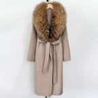OFTBUY New Autumn Winter Top Clothes Female Long Big Real Fox Fur Collar Woolen Jacket Women Fashion Warm Cashmere Wool Coat