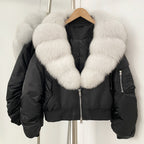 OFTBUY Short Thickened Warm Puffer Jacket Female New Autumn Winter Real Fox Fur Collar Clothes Women Natural Fur Duck Down Coat
