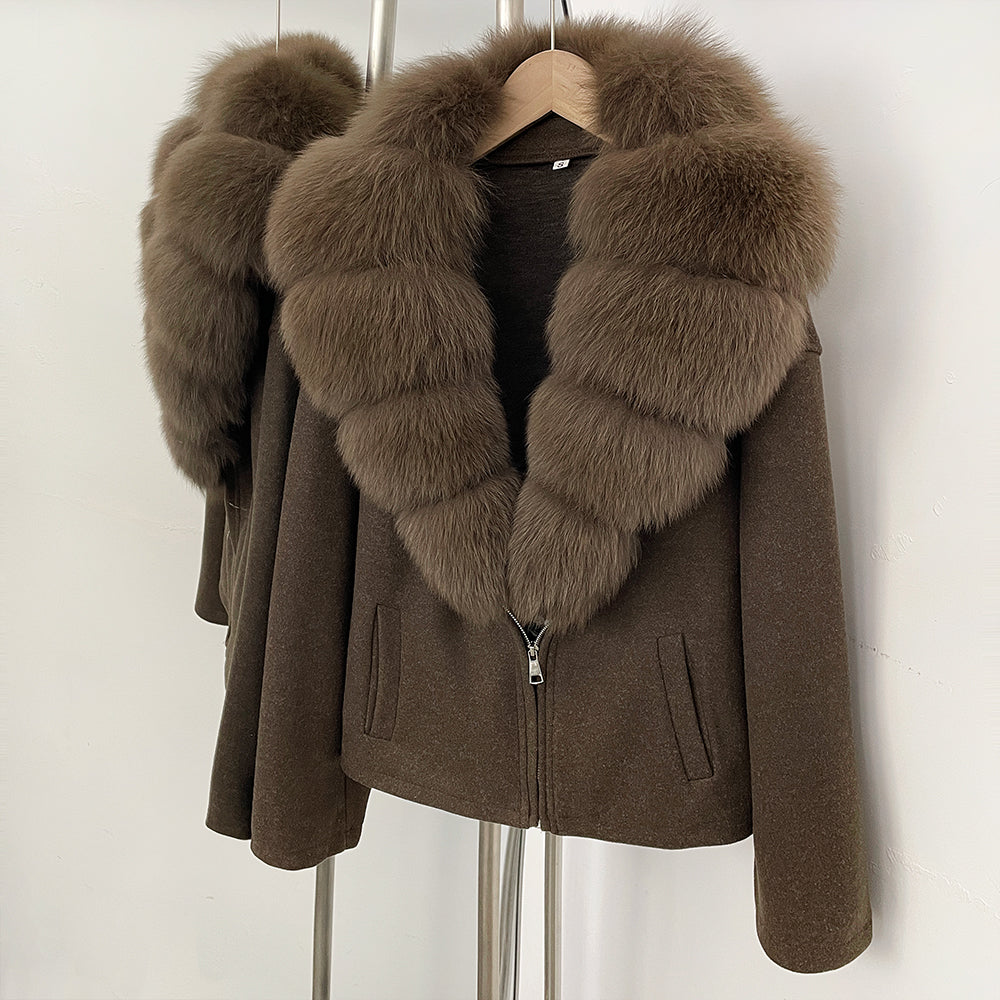 OFTBUY Women's Luxury Real Fox Fur Collar Knit Coat Warm New Autumn Winter Jacket Female Elegant Cardigan Sweater Outerwear
