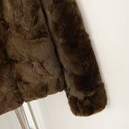 OFTBUY Women's Brown Patchwork Real Rex Rabbit Fur Short Coat V-Neck Open Front Fur Jacket Female New Autumn Winter Outerwear