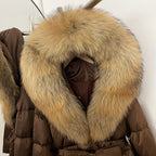 OFTBUY New Women's Duck Down Jacket with Large Real Fox Fur Hood Belted Waist Warm Winter Puffer Coat Lady Luxury Outerwear