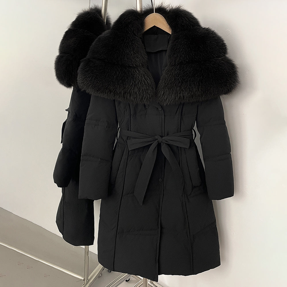 OFTBUY New Winter Thickened Clothes Women Long Big Natural Fox Fur Puffer Coat Female Real Fox Fur Fluffy White Duck Down Jacket