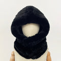 OFTBUY New Winter Cute Windproof Real Fur Cycling Cap with Muffler Female Thick Warm Natural Rabbit Fur Bomber Hat Scarf Women