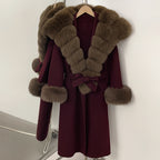 OFTBUY New Autumn Winter Warm Woolen Clothes Women Long Sleeves Cashmere Woolen Jacket Luxury Real Fox Fur 100% Wool Coat Female