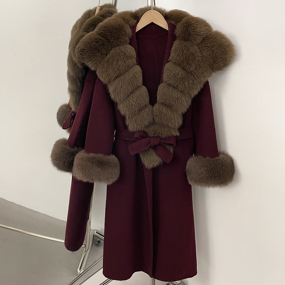 OFTBUY New Autumn Winter Warm Woolen Clothes Women Long Sleeves Cashmere Woolen Jacket Luxury Real Fox Fur 100% Wool Coat Female