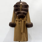 OFTBUY Wholesale New Autumn Winter Clothes Long Natural Woolen Coat Women Fashion Warm 100% Wool Real Fox Fur Jacket Overcoat