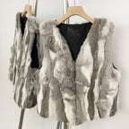 OFTBUY New Autumn Winter Clothes Outerwear Women Natural Patchwork Real Rex Rabbit Fur Vest V-Neck Natural Fur Waistcoat Female