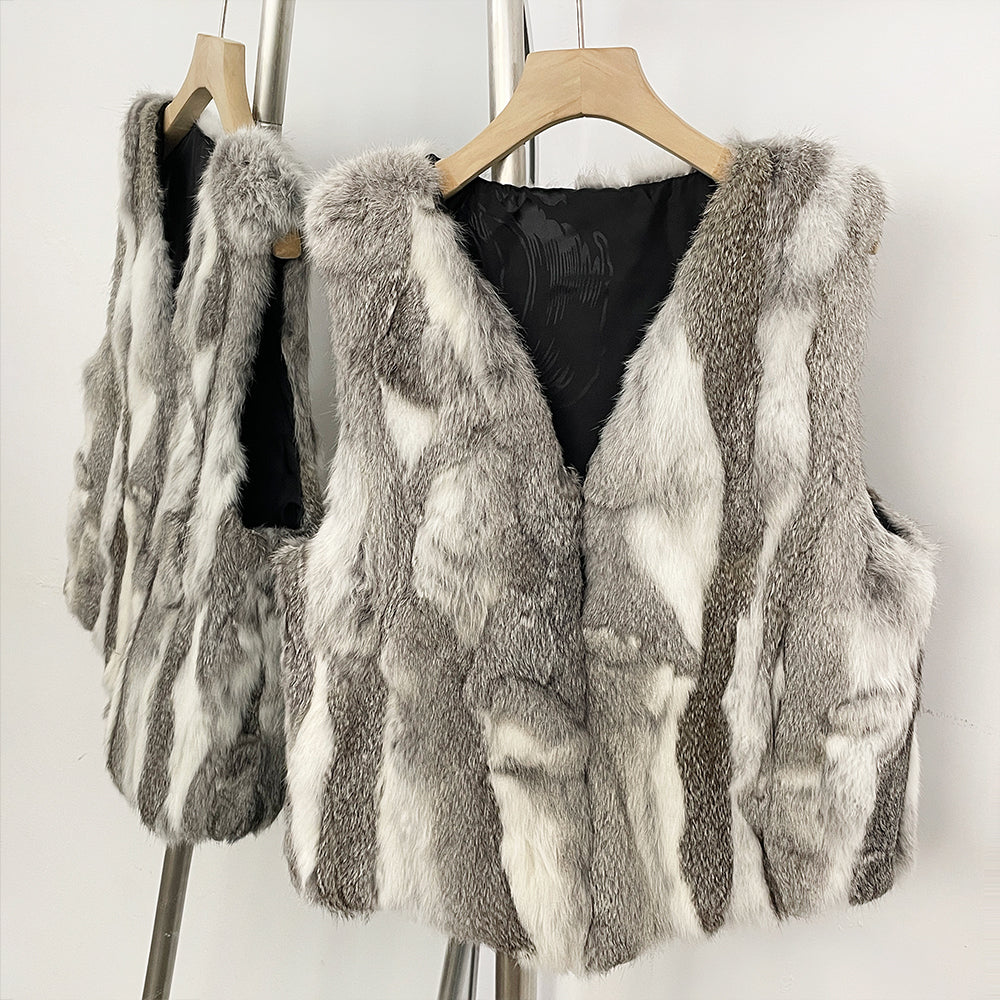 OFTBUY New Autumn Winter Clothes Outerwear Women Natural Patchwork Real Rex Rabbit Fur Vest V-Neck Natural Fur Waistcoat Female