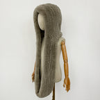 OFTBUY Thick Warm Windproof Natural Rabbit Fur Hat with Scarf Women New Winter Cute Cycling Cap Child Fluffy Rea Fur Neckerchief