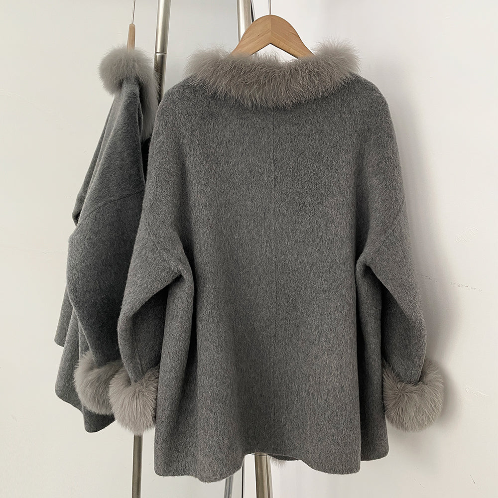 OFTBUY Trim Bow Detail Decorative Buttons Winter Elegant Woolen Outerwear New Women's Double Face Wool Coat with Real Fox Fur