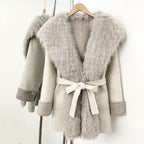 OFTBUY New Autumn Winter Belt Top Clothes Mid-length Real Fox Fur Woolen Coat Female Fashion Warm Natural Fur Wool Jacket Women