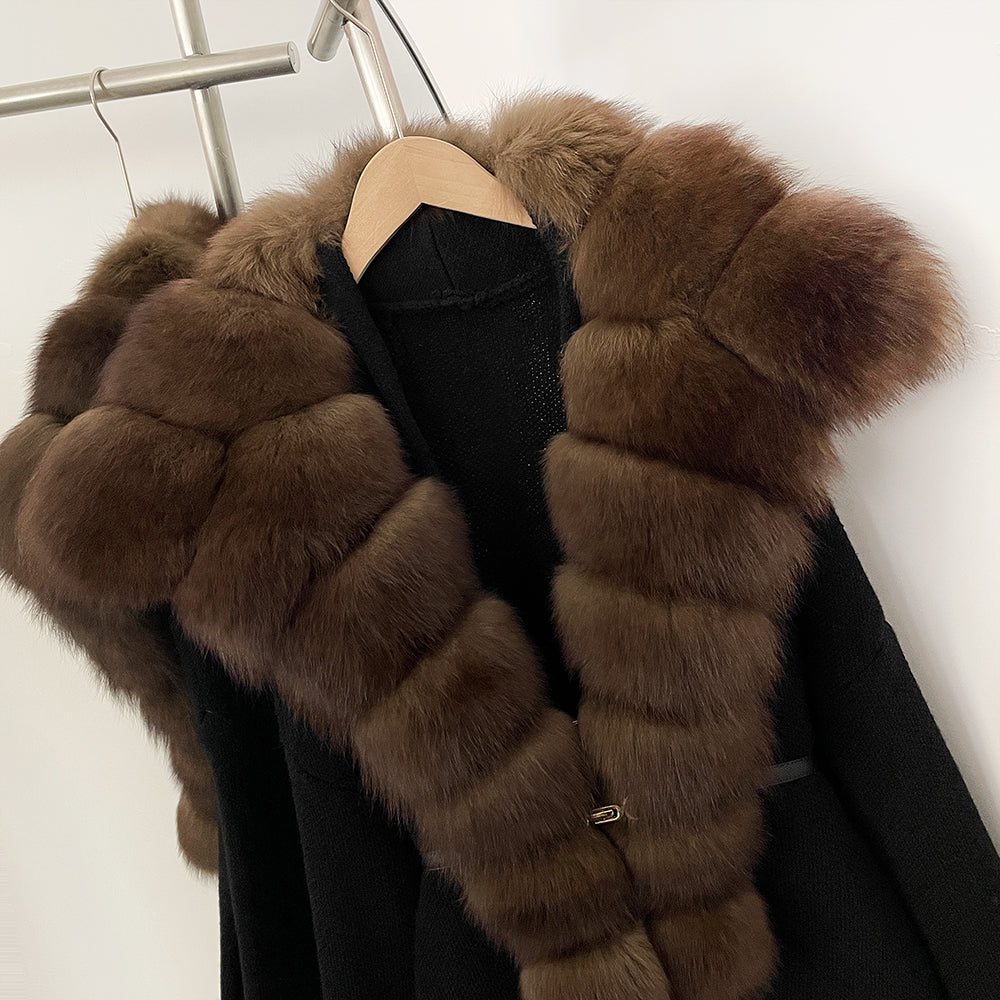 OFTBUY Fashion Belt Warm Sweater Female Natural Fur Loose Cadigan Coat Women Medium Length Knit Jacket with Real Fox Fur Collar