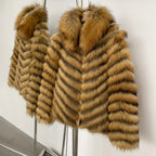 OFTBUY 2-in-1 Reversible Luxury Jacket - 100% Real Fox Fur Coat & Windproof Winter Parka