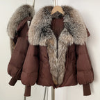 OFTBUY New Puffy Sleeve Warm Loose Puffer Jacket Winter Luxury Outerwear Women's Duck Down Jacket with Large Real Fox Fur Collar