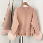 OFTBUY New Women's Wool Jacket with Real Fox Fur Cuffs Winter Elegant Fashion Clothing Outerwear Short Luxury Woolen Coat Female