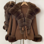 OFTBUY cardigan women Sweater Female New Women's Knit Coat with Real Fox Fur collar Belt Luxury Warm Winter Fashion Outerwear